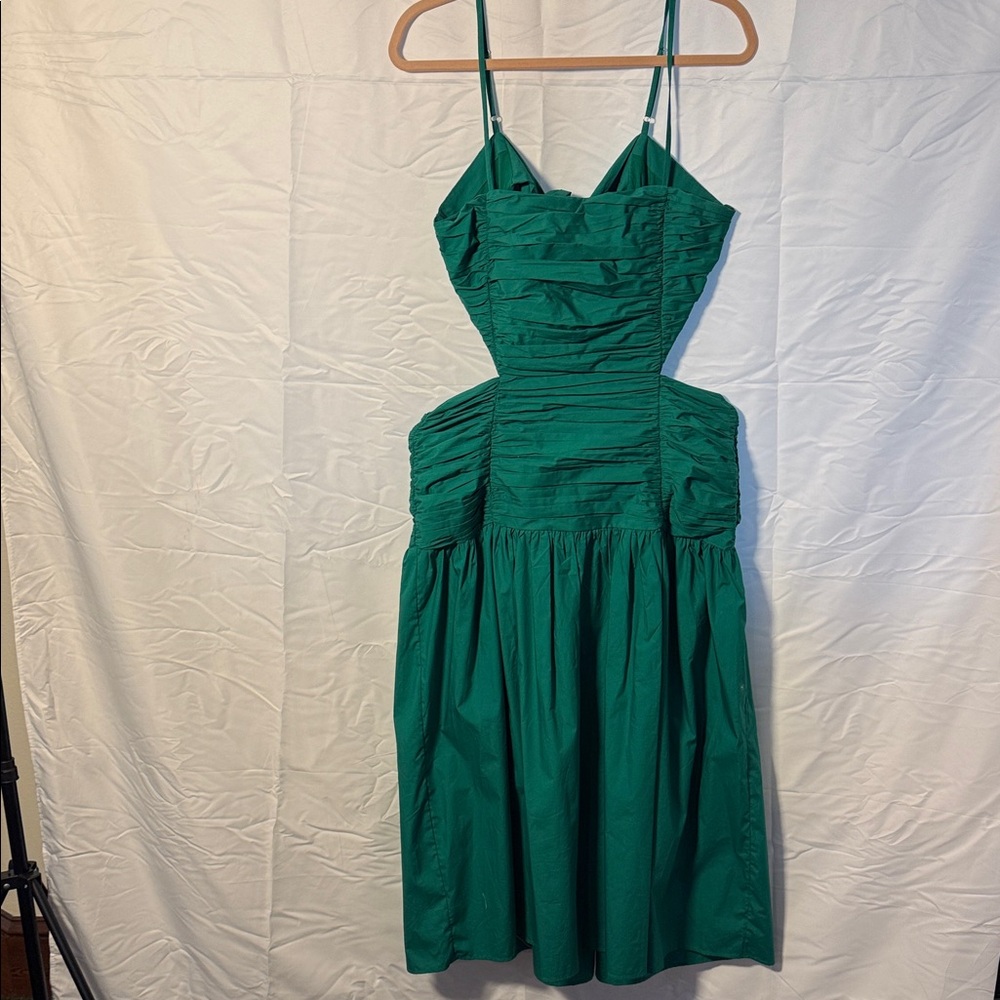 LOFT Emerald Green Ruched Cutout Midi Dress